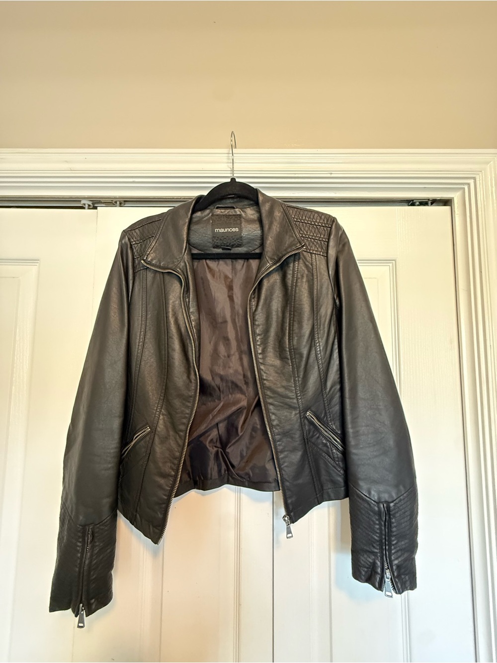 Maurices Black Quilted-Detail Leather Jacket